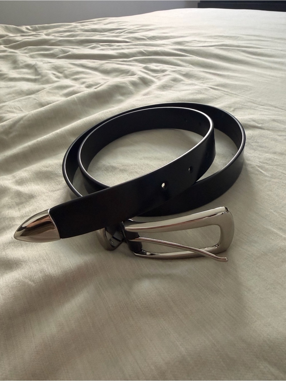 Favorite Daughter Black Leather Belt | Silver Buckle | Size M | Nordstrom